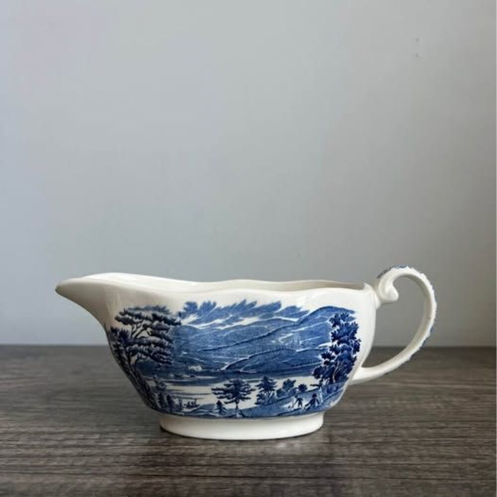 Vintage Blue and White Liberty Blue, Lafayette Landing at West Point Gravy Boat